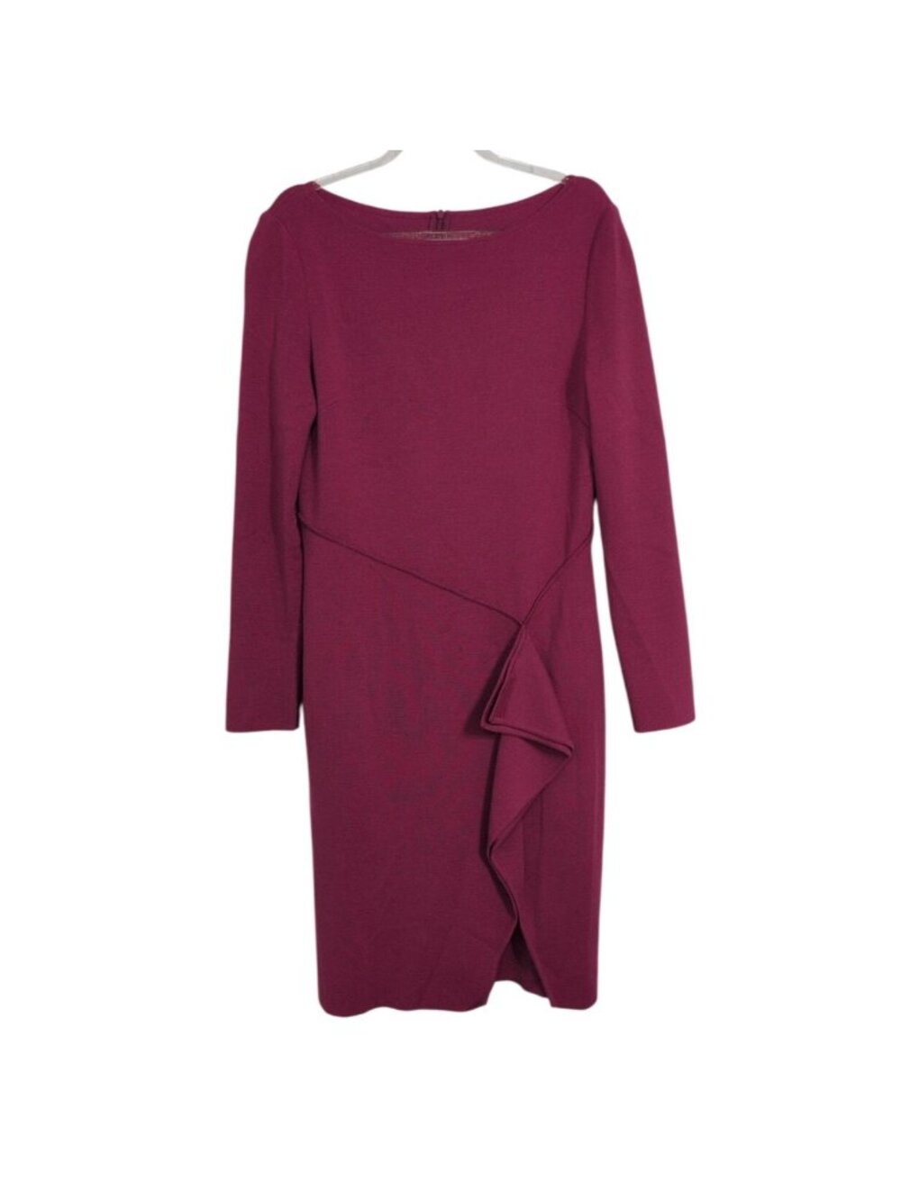 Vintage St John Knit Sheath Dress Womens Size 4 Magenta Ruffle Quiet Luxury